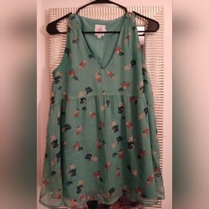 💜 3/$15💜Floral Sleeveless Green Top, XS💜